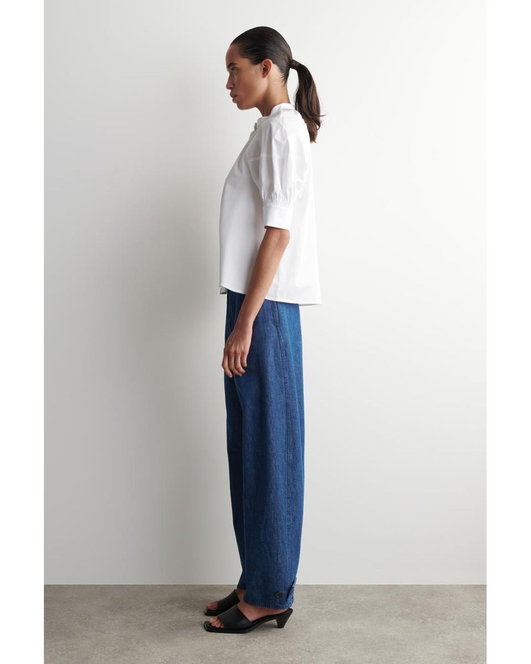 COS White Smocked Puff-Sleeve Blouse