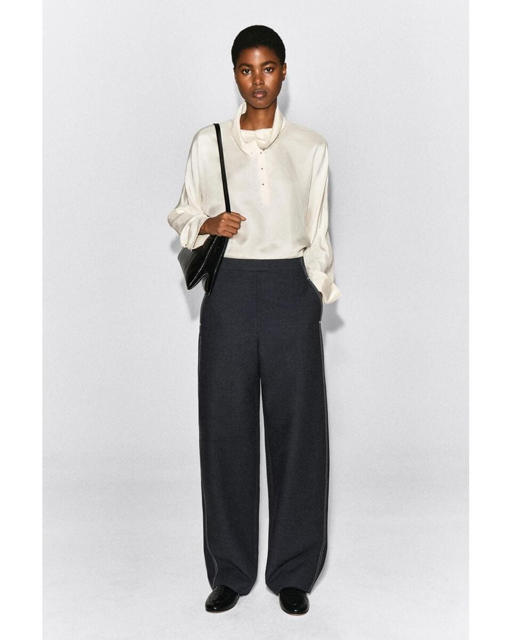 COS Blue Topstitched Barrel-Leg Pants