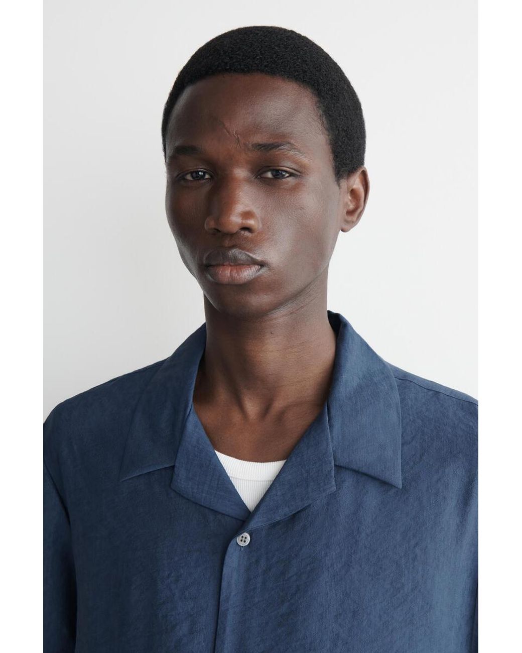 COS Camp-collar Linen Shirt In Blue for men