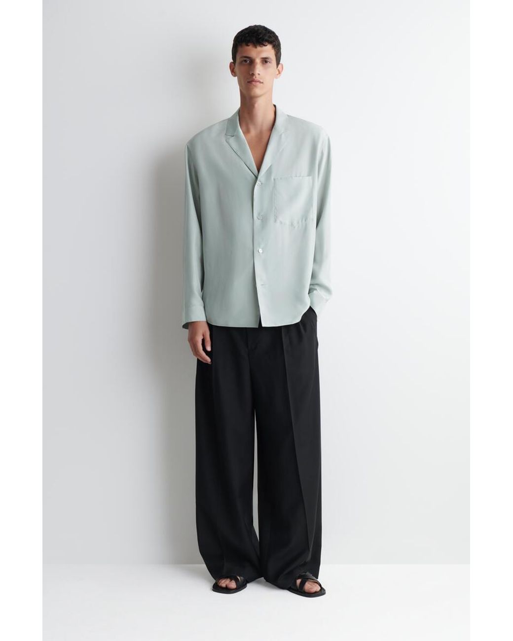 COS Blue Silk Camp-Collar Shirt for men