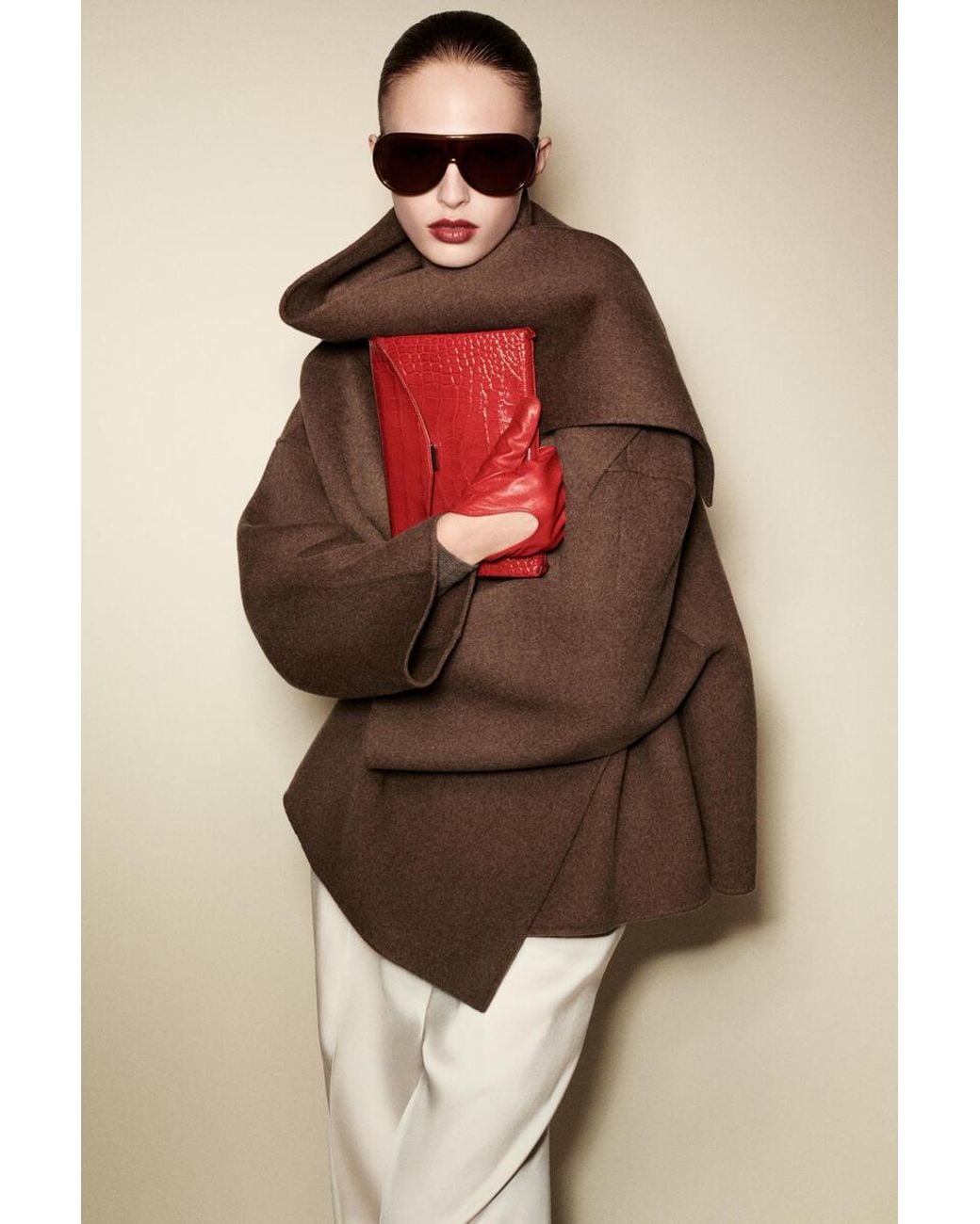 COS Brown Double-Faced Wool-Blend Scarf Jacket