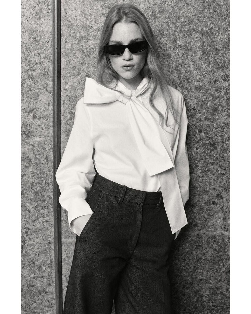 COS White Bow-Detail Cotton Blouse