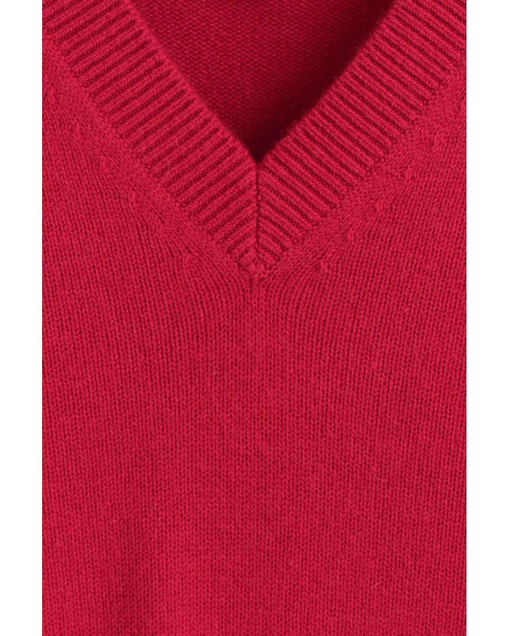 COS Red Sculpted Cashmere V-Neck Sweater
