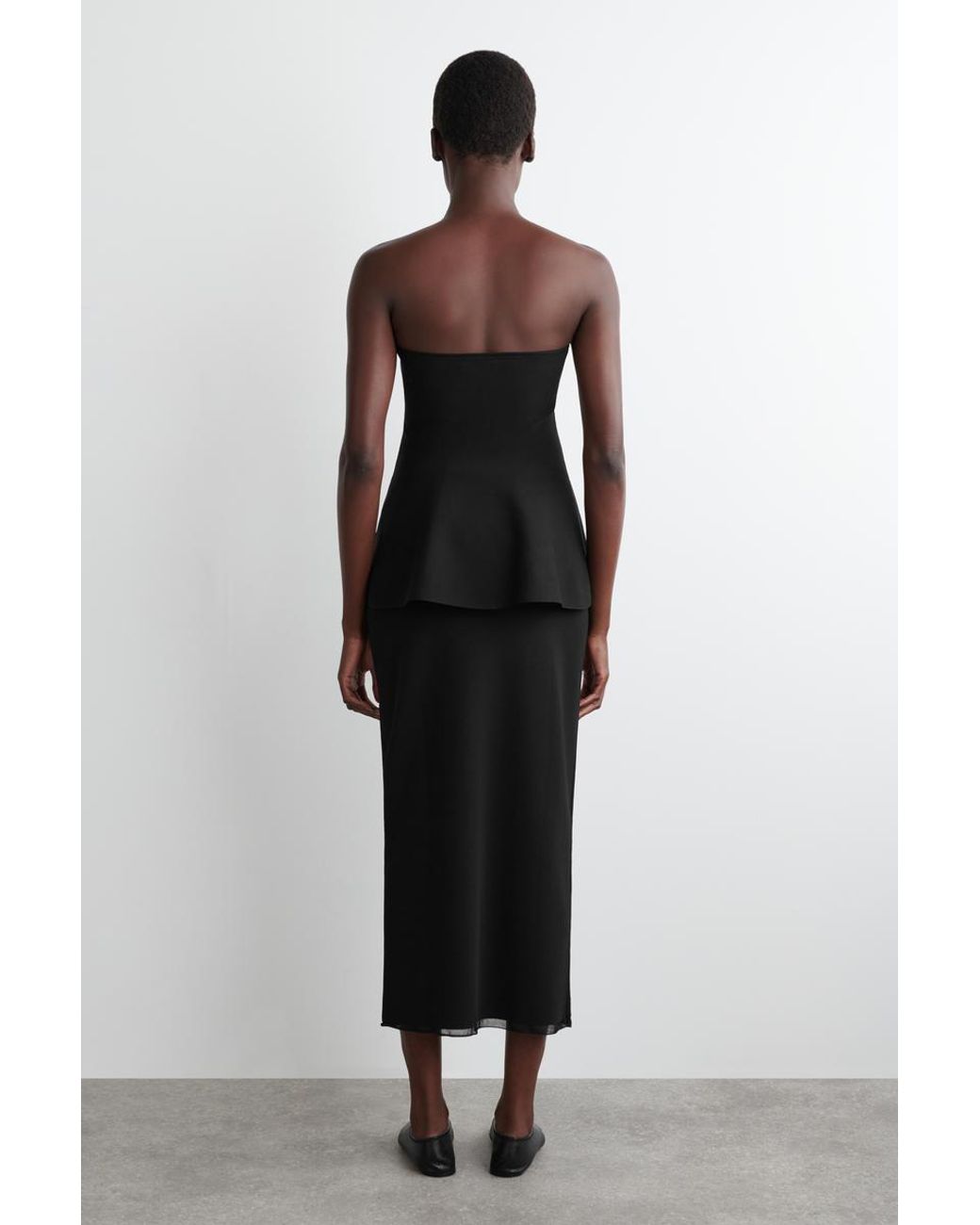 COS Black Sheer-Detail Knitted Midi Skirt