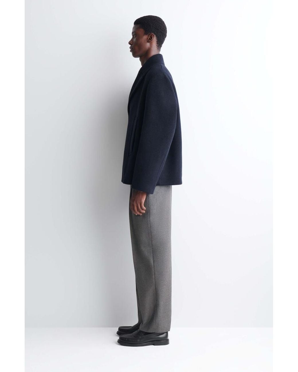 COS Blue Double-Breasted Wool Short Pea Coat for men