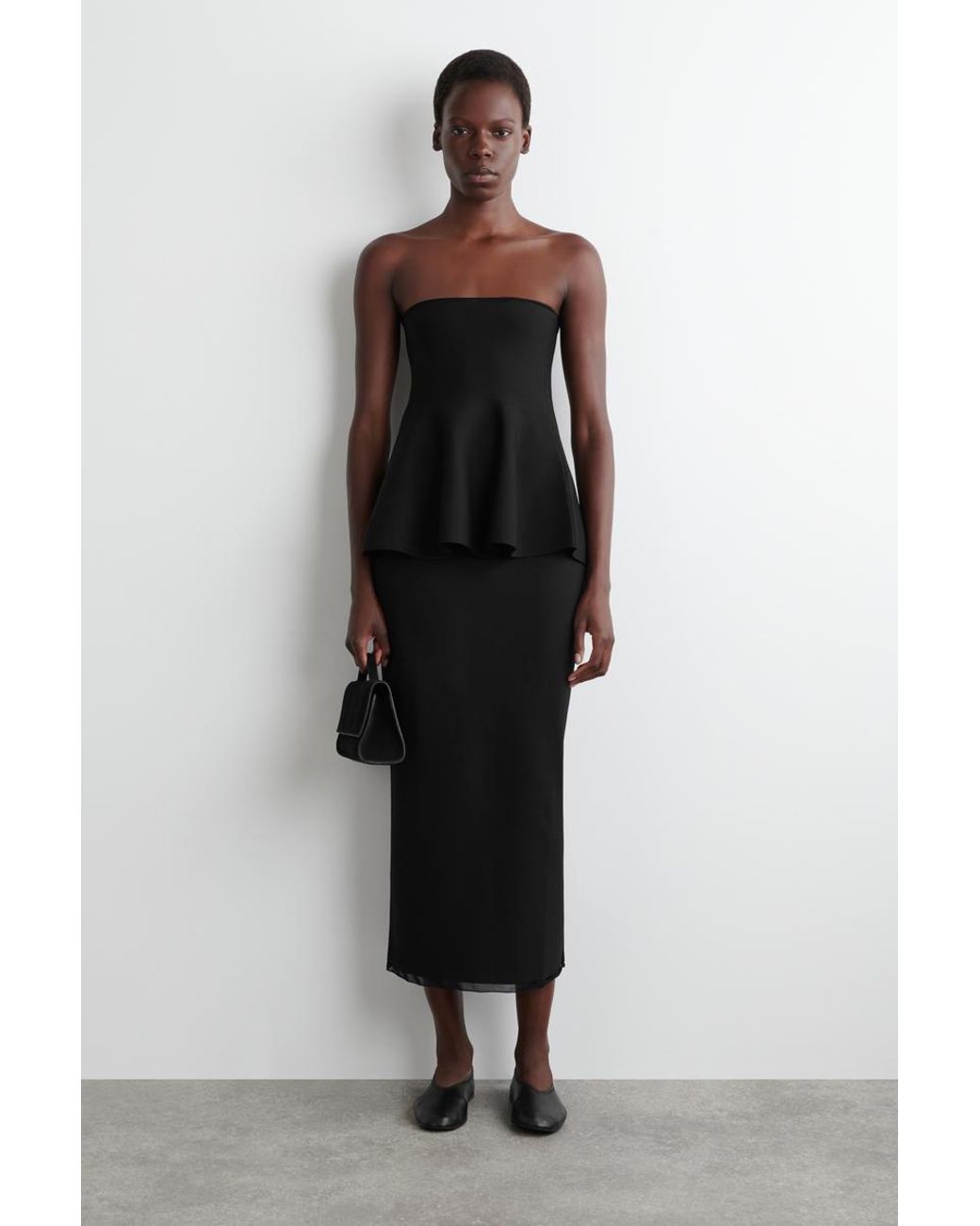 COS Black Sheer-Detail Knitted Midi Skirt