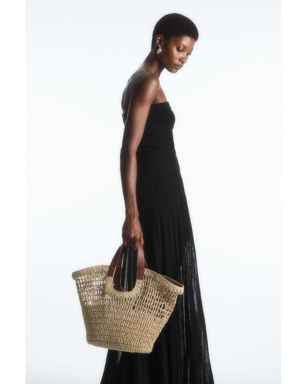 COS Leather trimmed Basket Bag in Natural Lyst