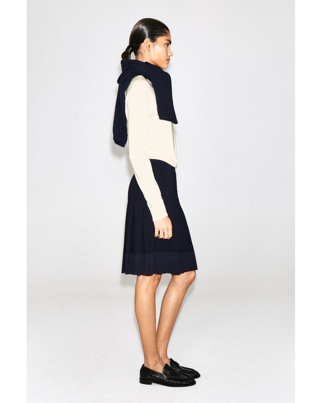 COS Blue Pleated Merino Wool Midi Skirt