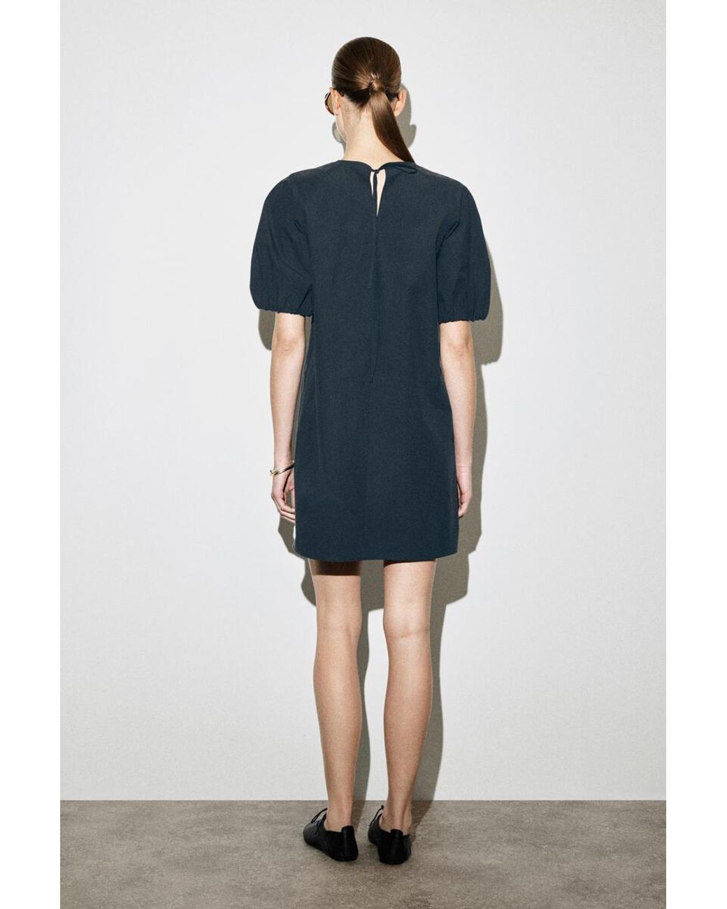 COS Blue Puff-Sleeve Cotton Mini Dress