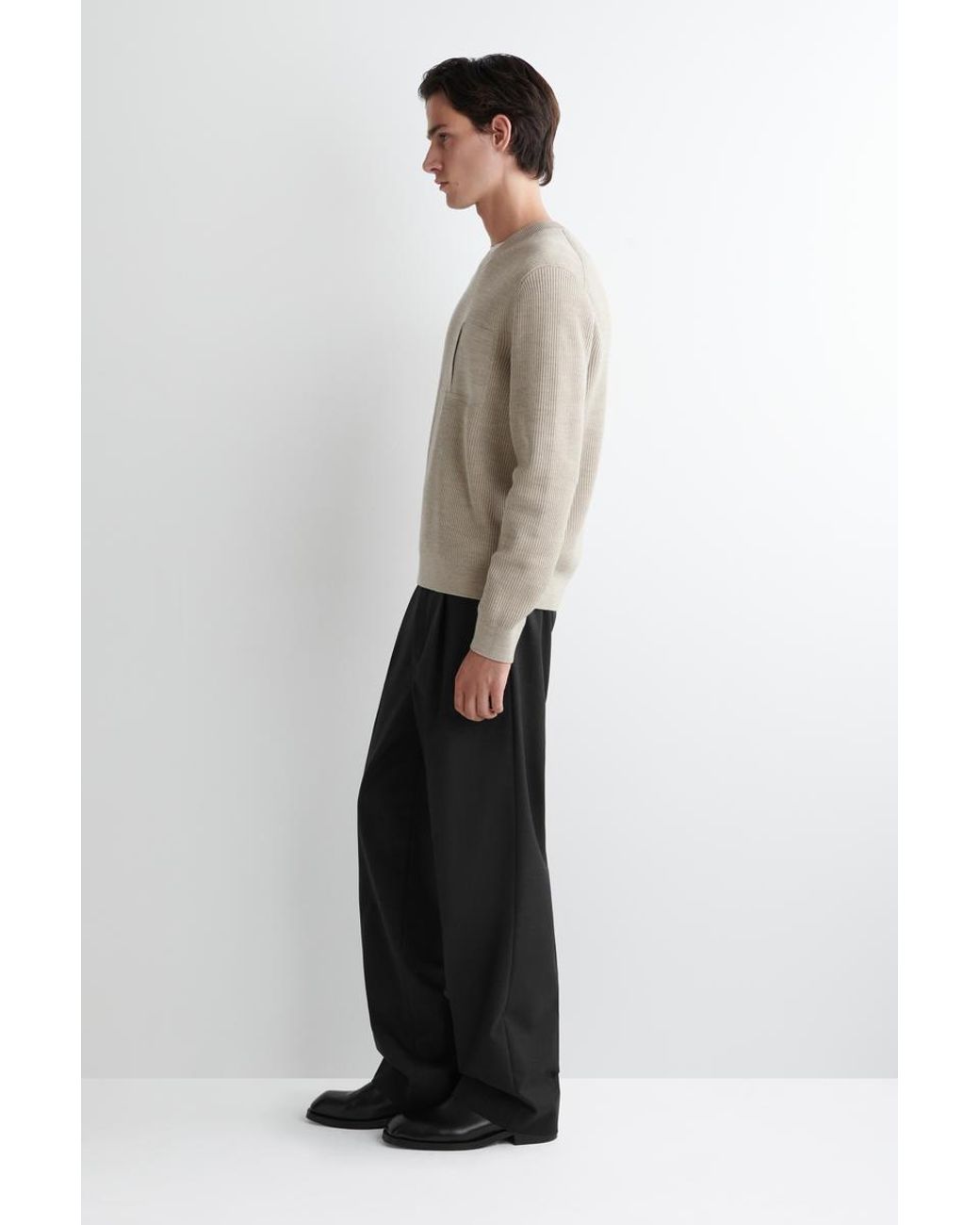 COS Natural Pocket-Detail Wool Crew-Neck Sweater for men
