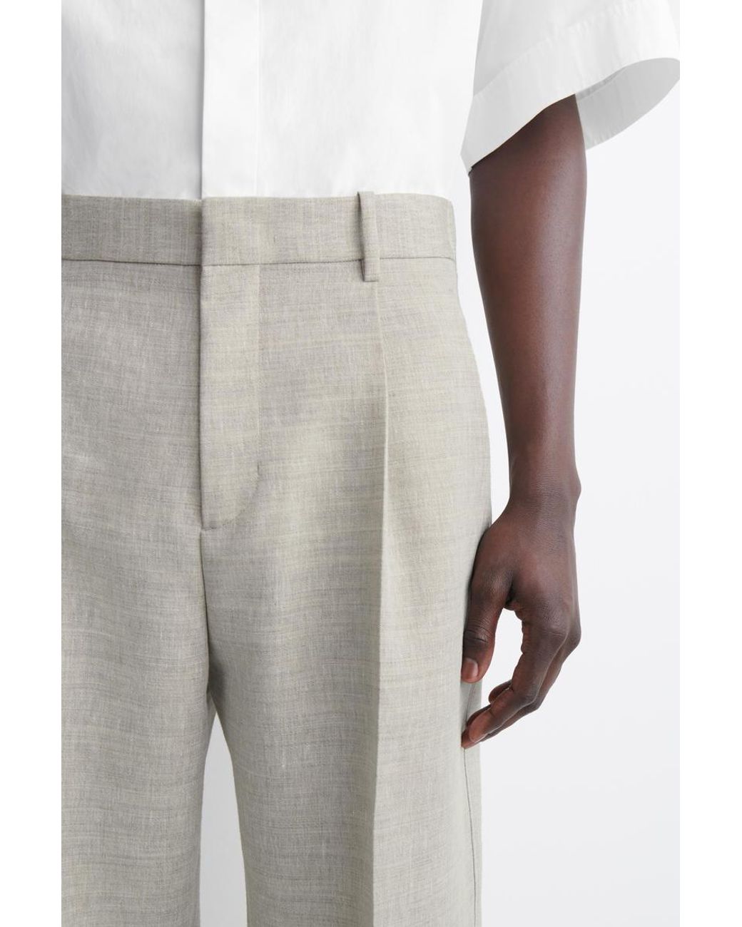 COS White Linen-Wool Relaxed-Fit Barrel-Leg Pants for men