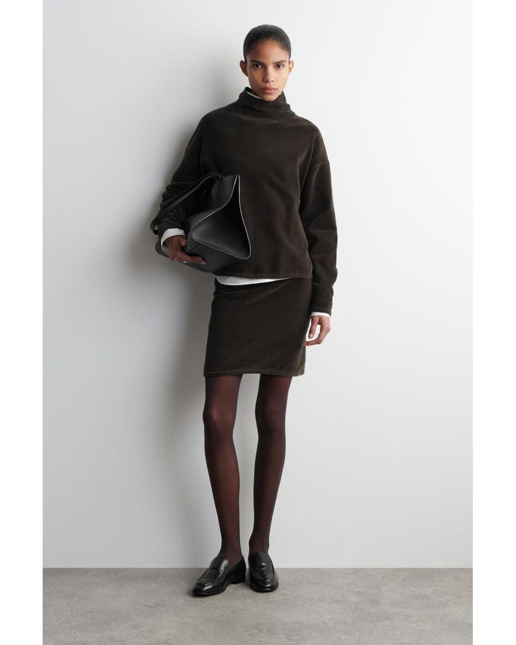 COS Black Chenille Mock-Neck Sweater