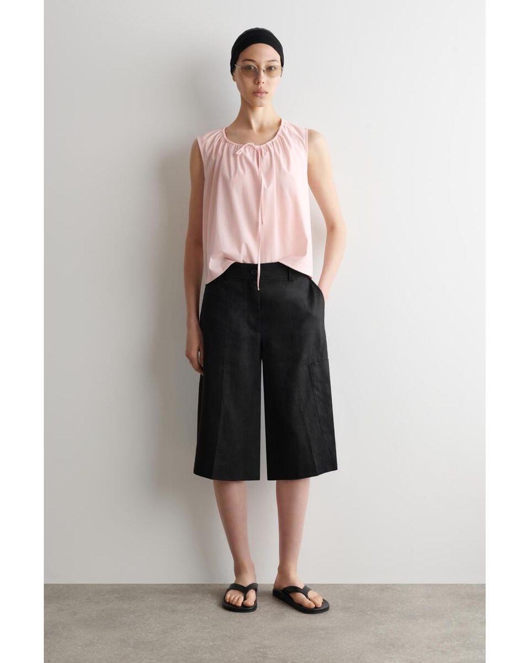COS Pink Gathered-Neck Jersey Tank Top
