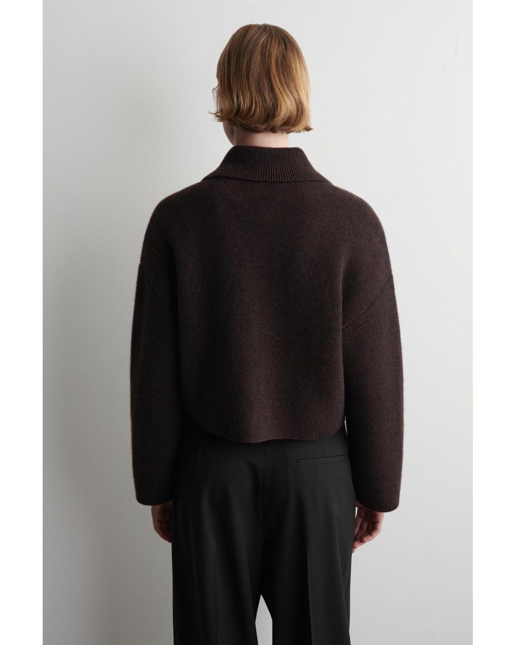 COS Black Cropped Knitted Merino Wool Jacket