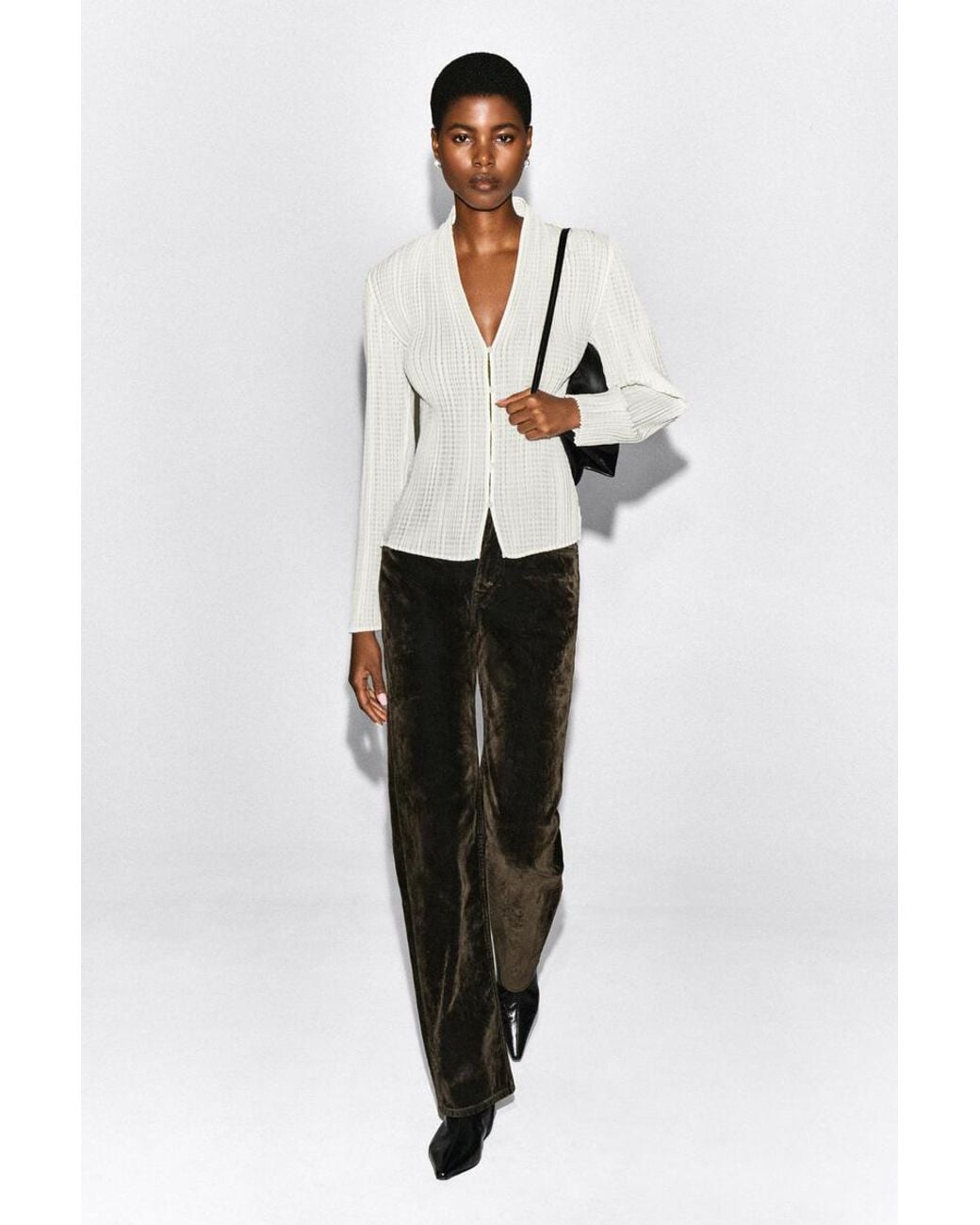 COS White Pleated Jacquard Cardigan