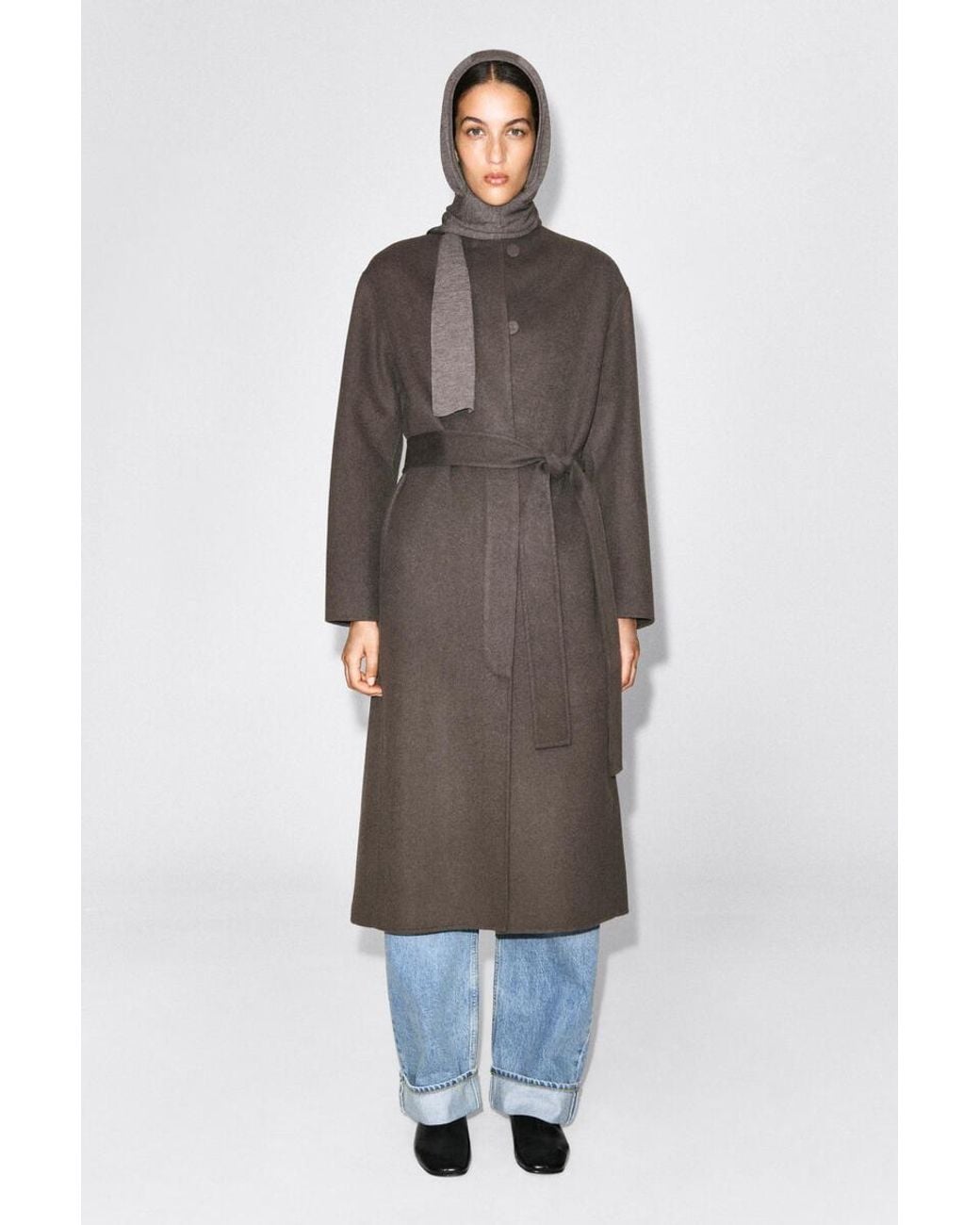 COS Gray Merino Wool Hooded Scarf