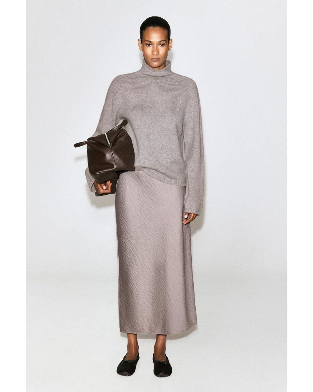COS Gray Pure Cashmere Funnel-Neck Sweater