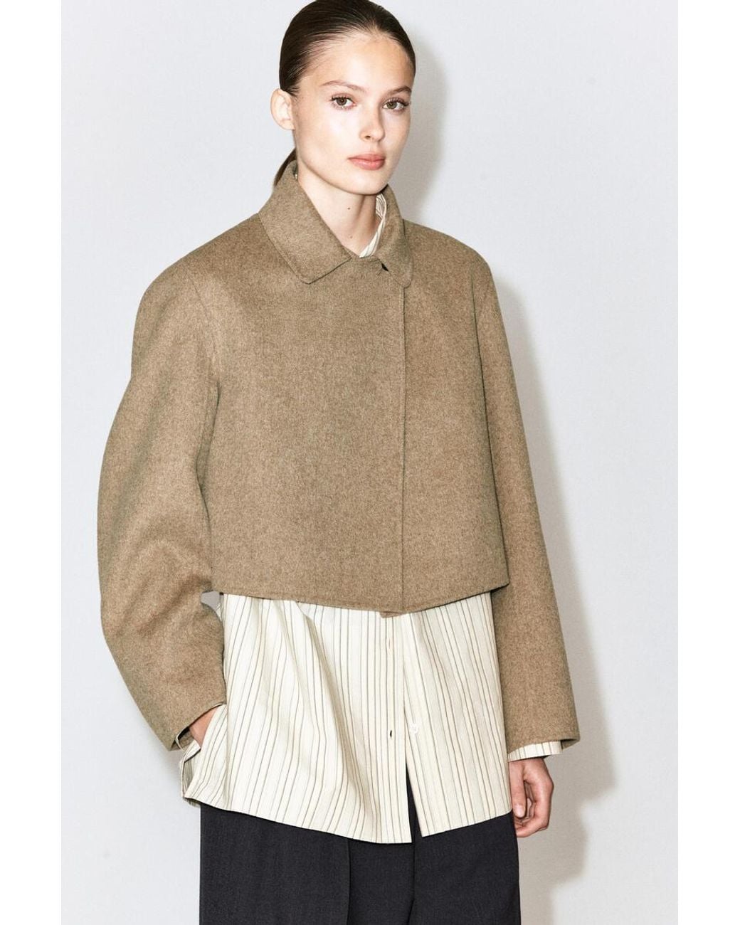 COS Natural Oversized Cropped Double-Faced Wool Jacket