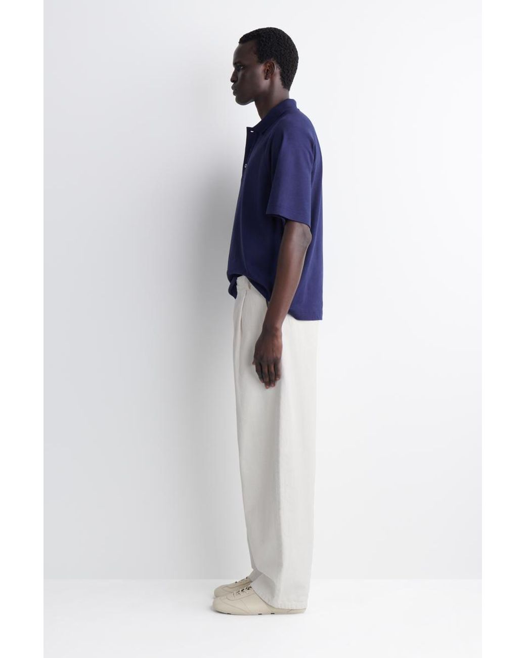 COS Blue Relaxed Cotton-Linen Polo Shirt for men