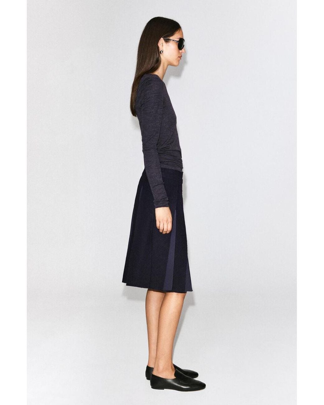 COS Blue Belted Pleated Wool-Blend Skirt