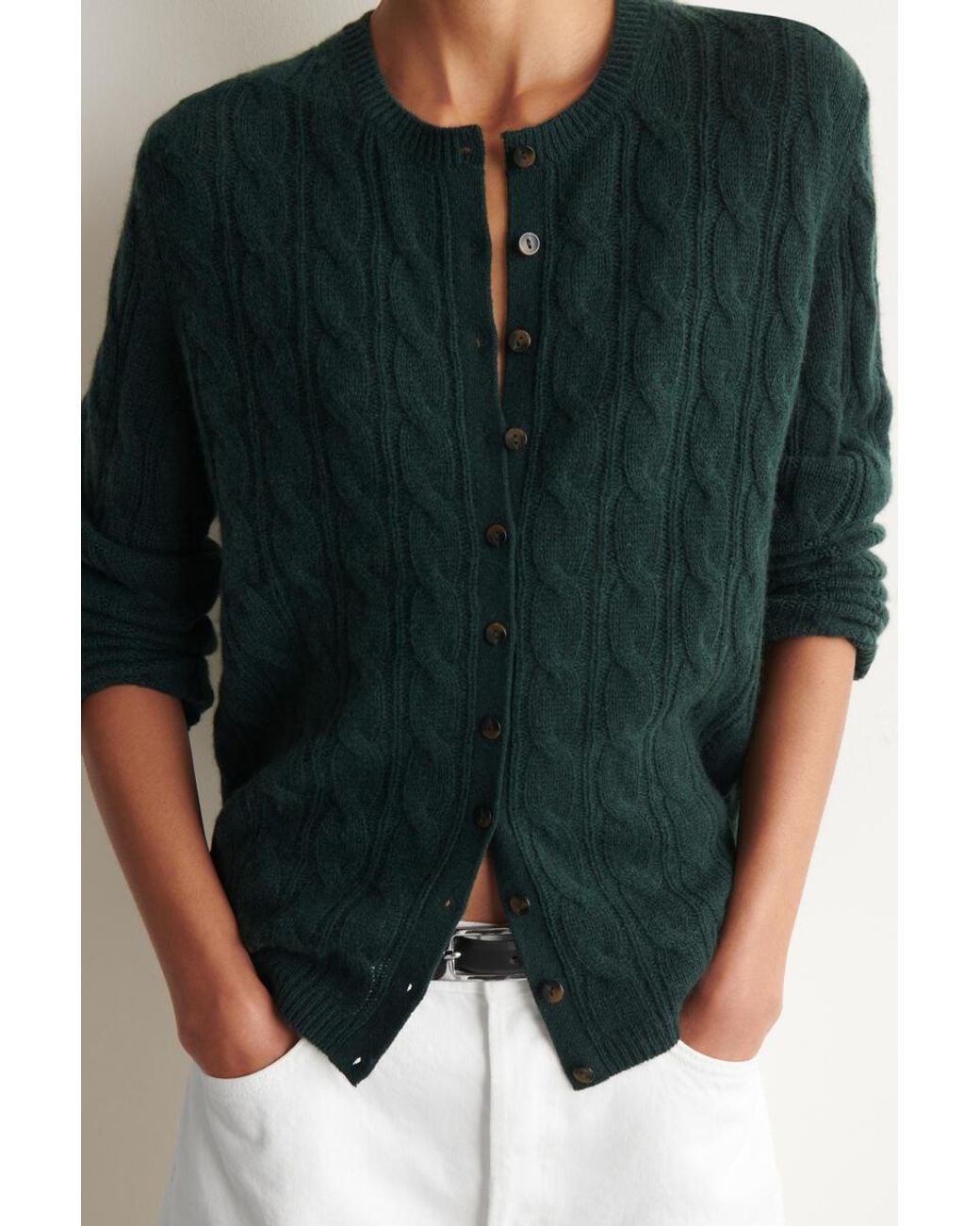COS Green Cable-Knit Pure Cashmere Cardigan
