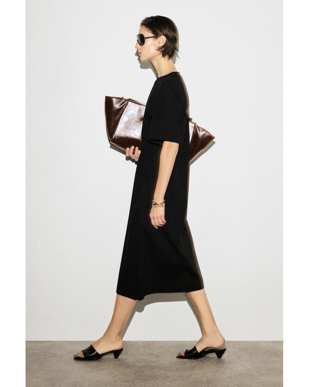 COS Black Belt-Detail Midi T-Shirt Dress