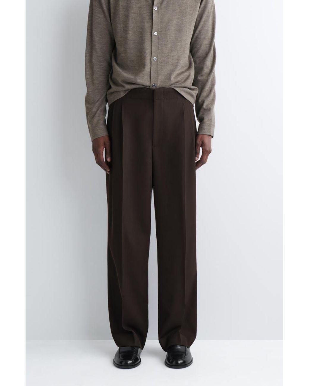 COS Brown Pleated Relaxed-Fit Straight-Leg Trousers for men