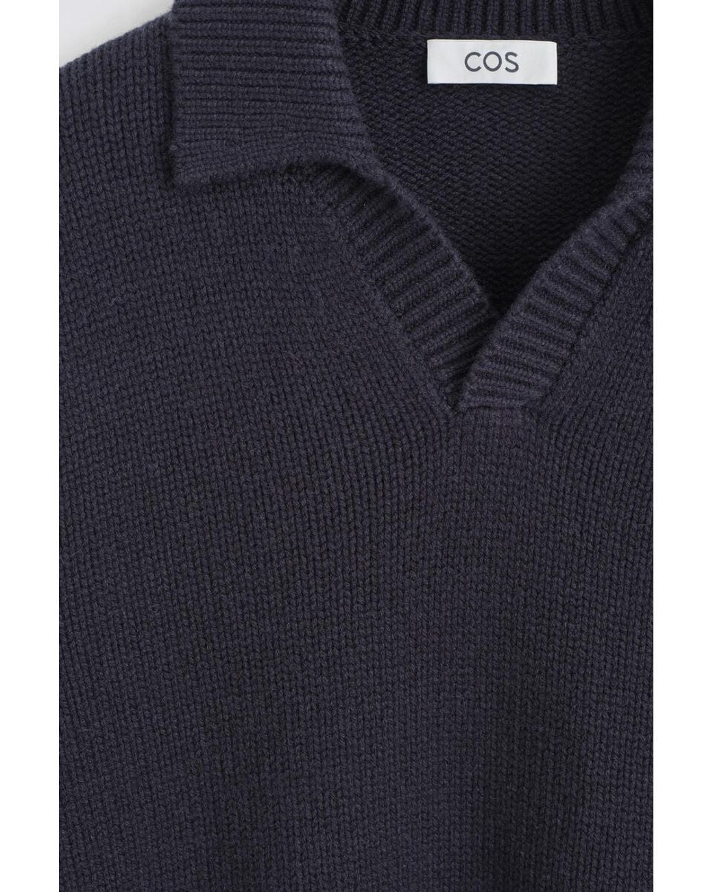 COS Blue Chunky Cashmere Polo Jumper for men