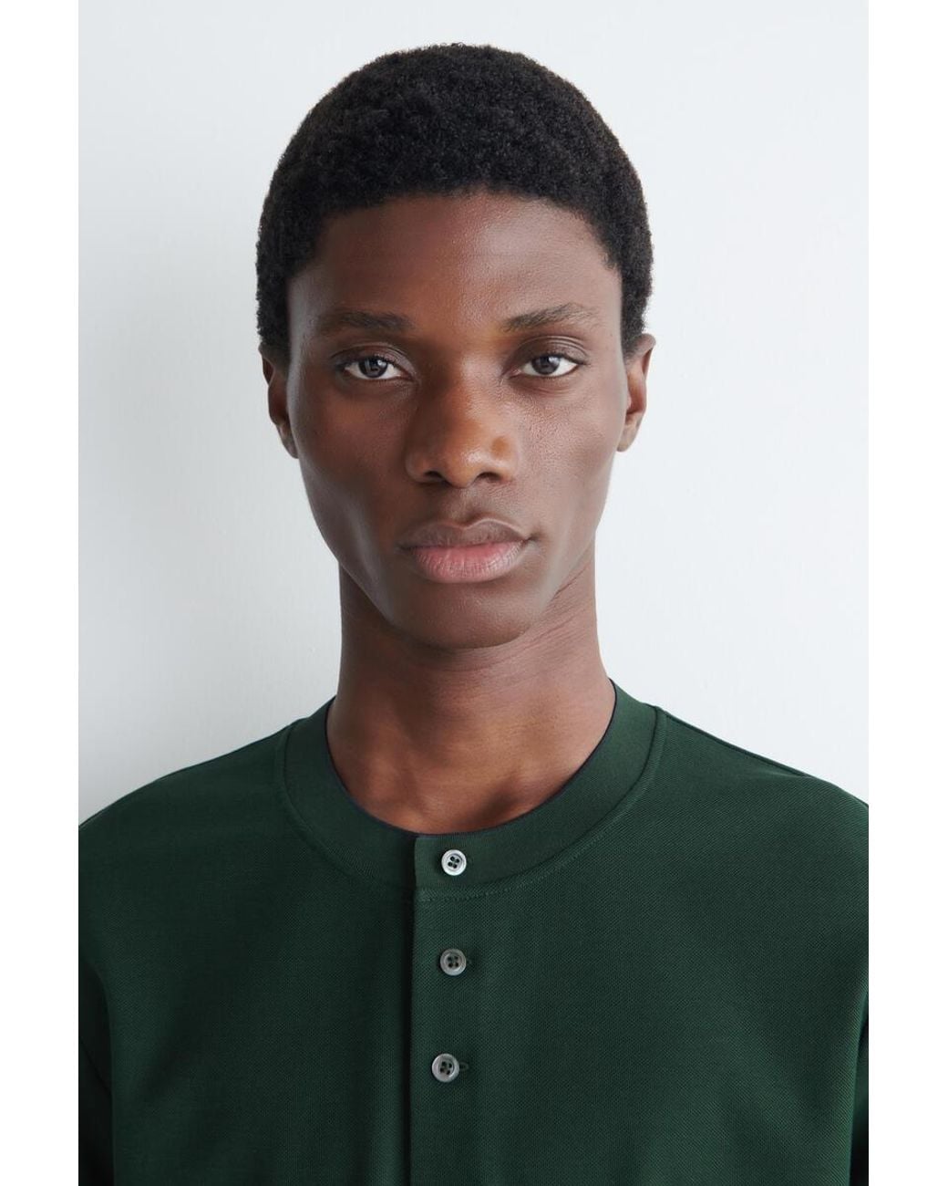COS Green Contrast-Tipped Cotton-Piqué Henley Top for men