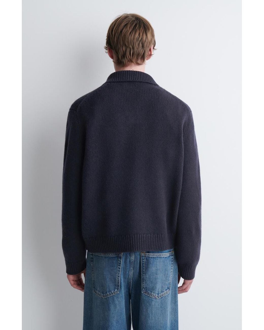 COS Blue Chunky Cashmere Polo Jumper for men