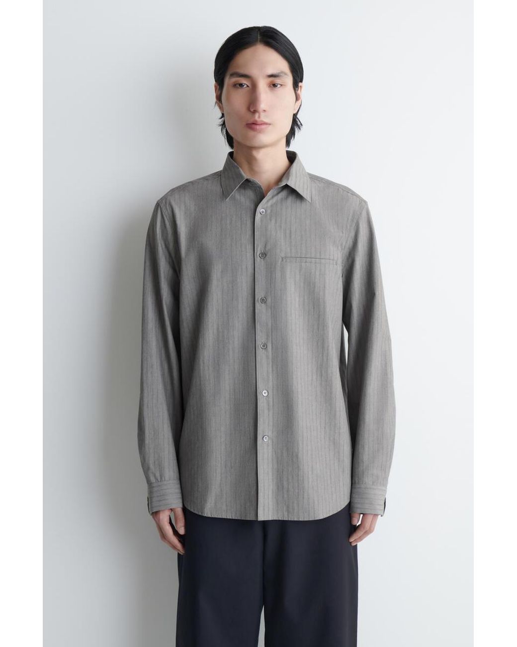 COS Gray Striped Cotton Shirt for men