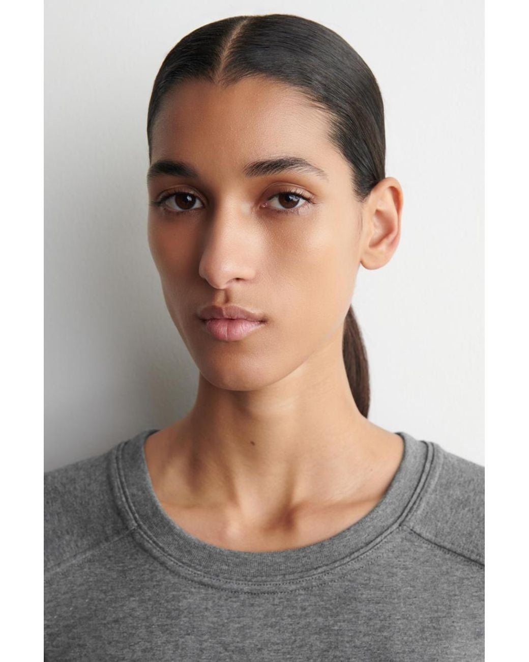 COS Gray Cotton Long-Sleeved Top