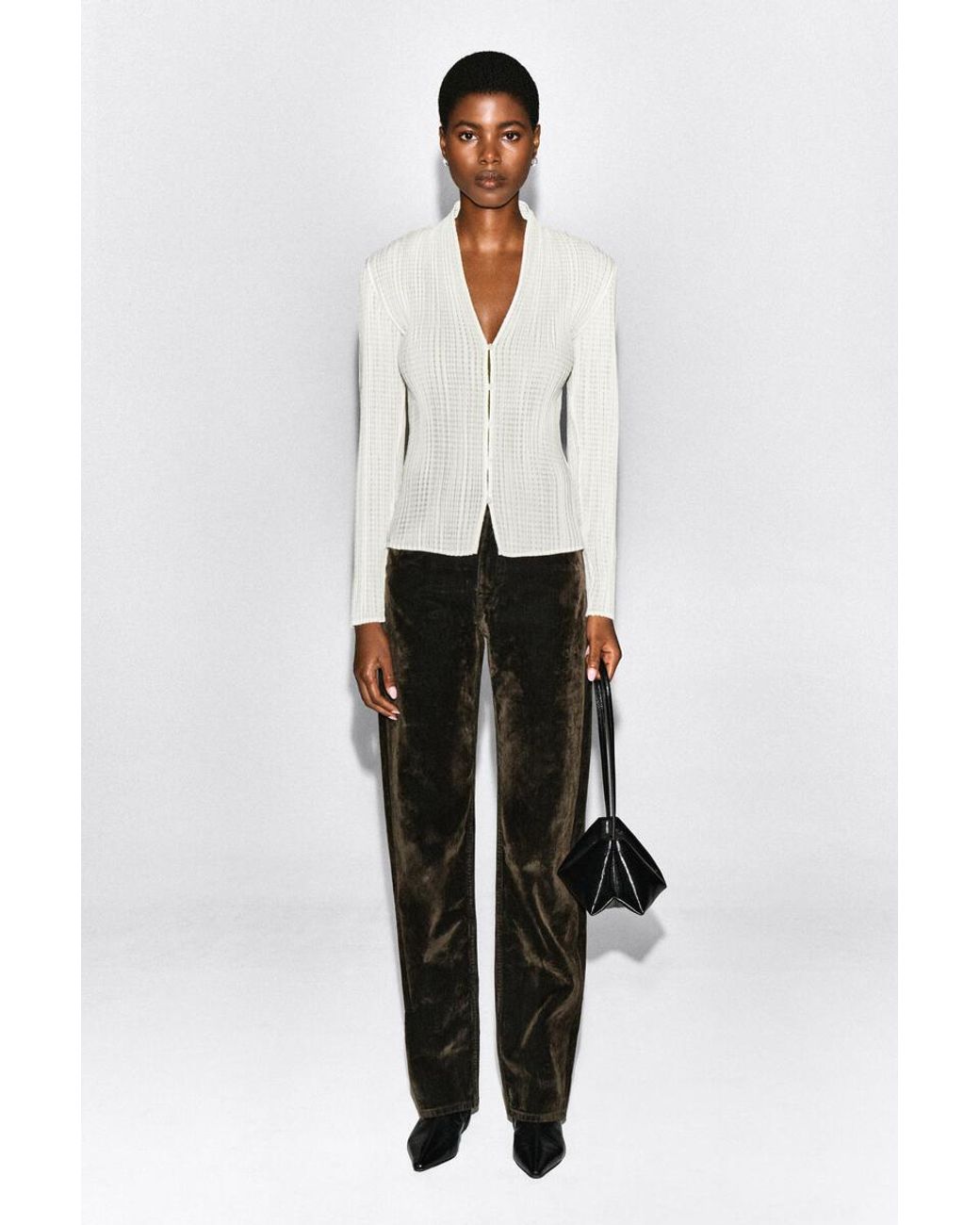 COS White Pleated Jacquard Cardigan