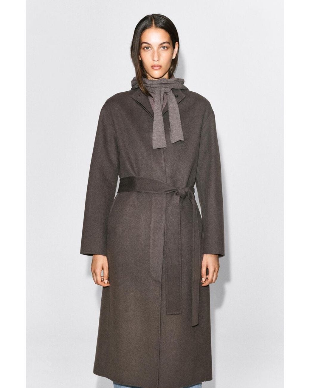 COS Gray Merino Wool Hooded Scarf