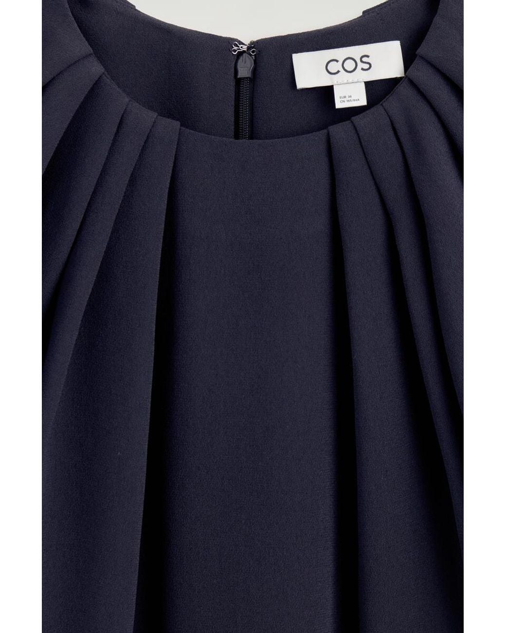 COS Blue Gathered Short-Sleeved Mini Dress