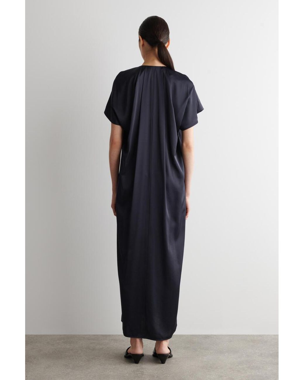 COS Blue Pleated Satin Midi Dress
