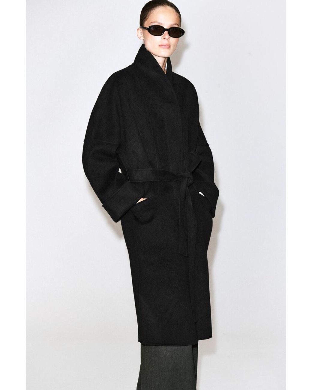 COS Black Oversized Double-Faced Wool Shawl Coat