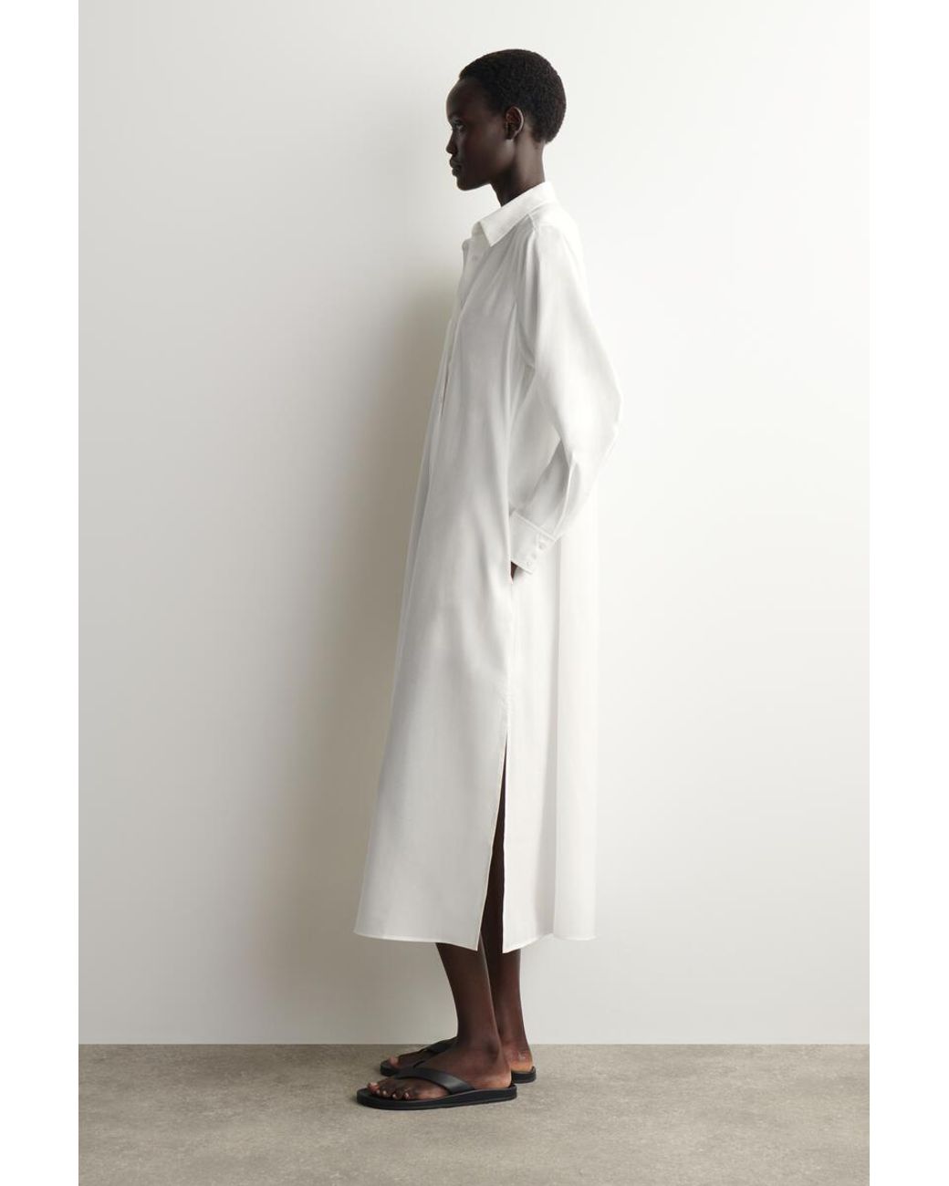 COS White Fluid Midi Shirt Dress
