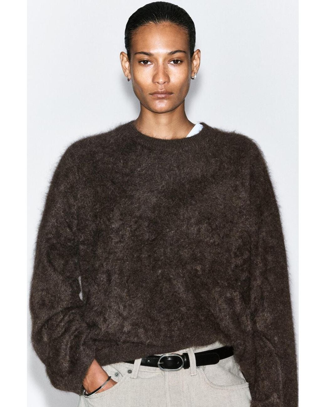COS Brown Brushed-Cashmere Crew-Neck Sweater