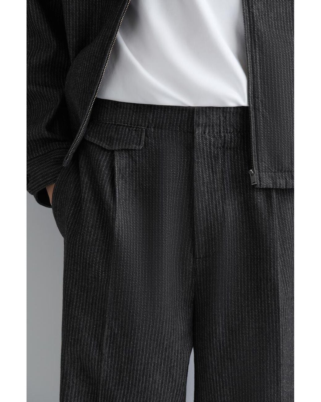 COS Black Pinstriped Denim Relaxed-Fit Wide-Leg Trousers for men