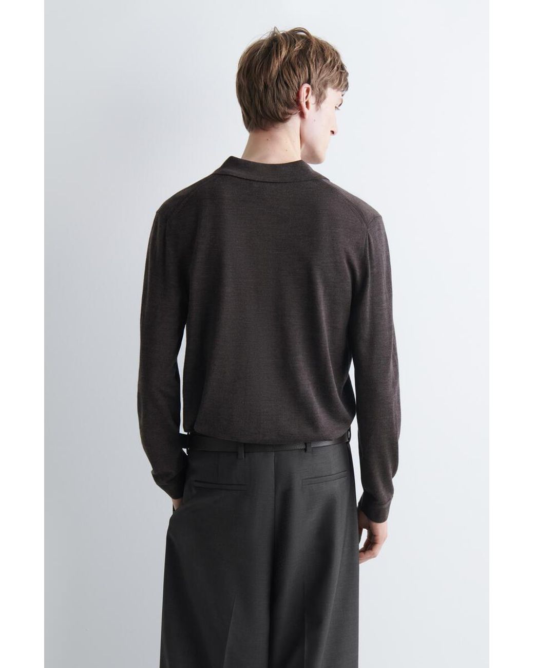 COS Brown Knitted Merino Wool Shirt for men