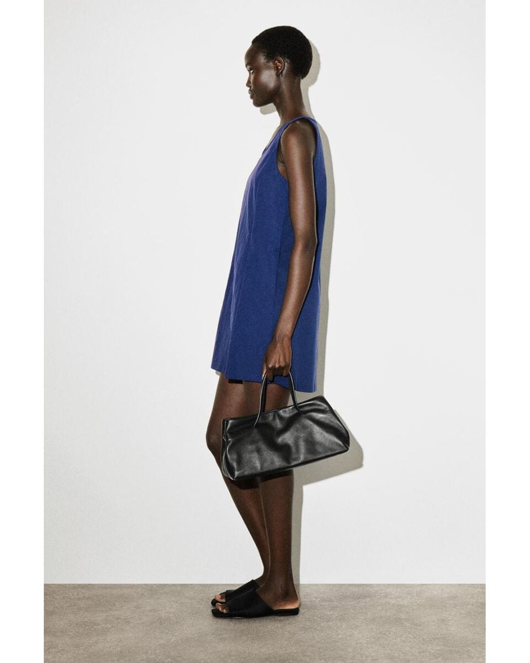 COS Blue Jersey-Panelled Nylon Mini Dress