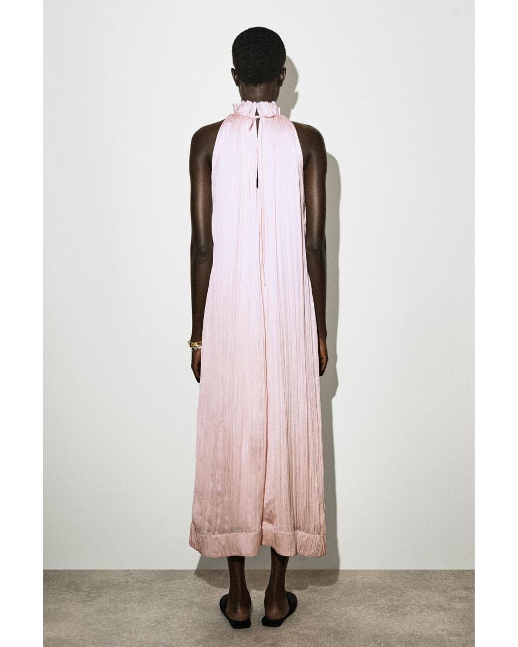 COS Pink Crinkled-Satin Midi Dress