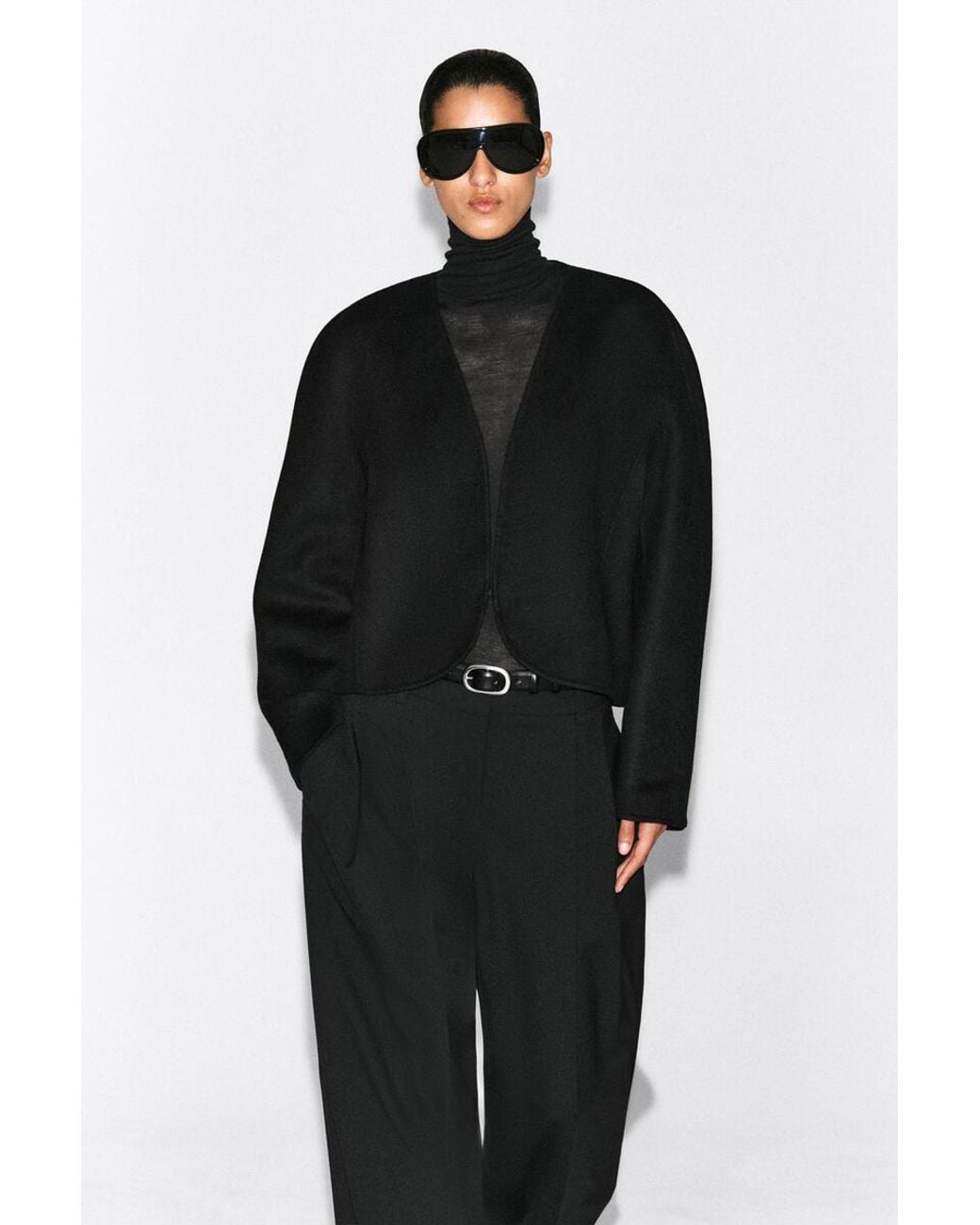COS Black Cropped Double-Faced Wool-Blend Blazer