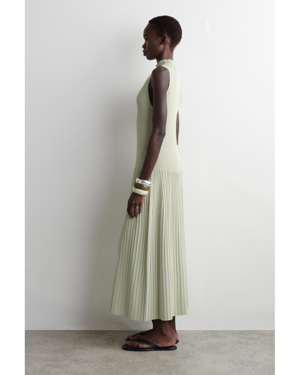 COS Pleated High-Neck Maxi Dress in White | Lyst