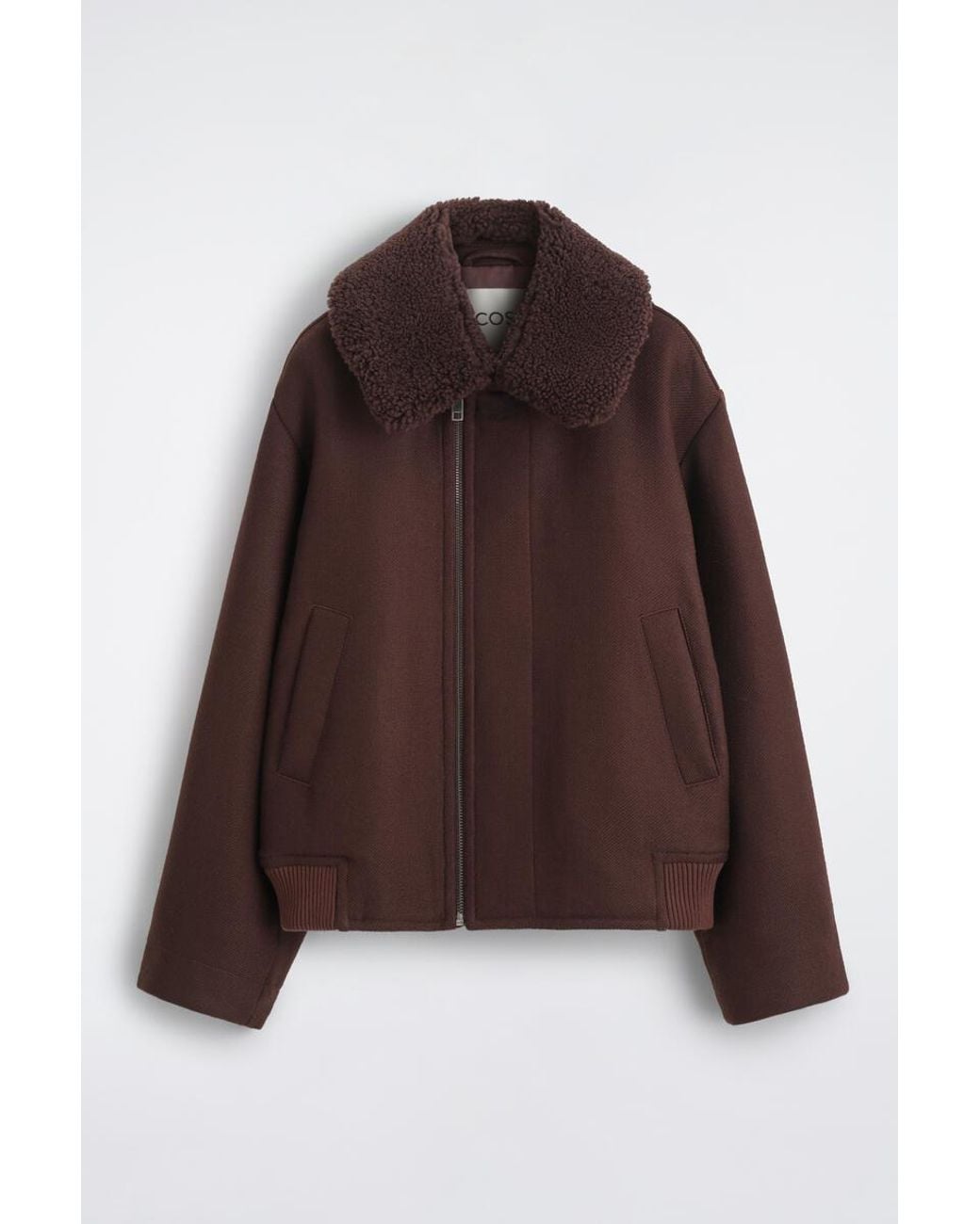 COS Brown Shearling-Collar Wool Flight Jacket for men