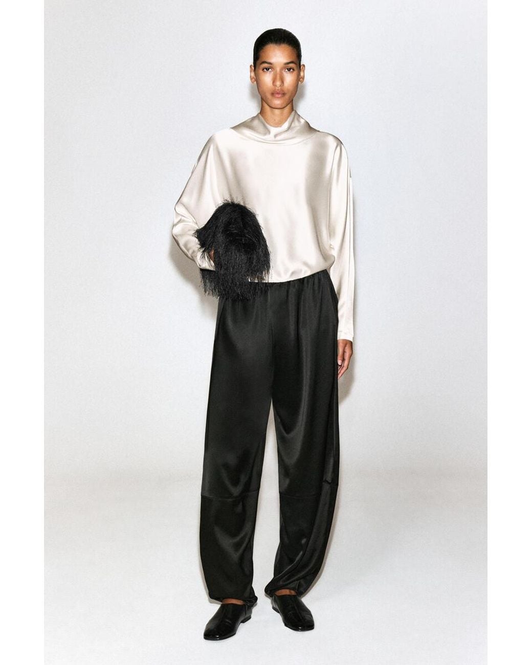 COS White Cowl-Neck Satin Blouse