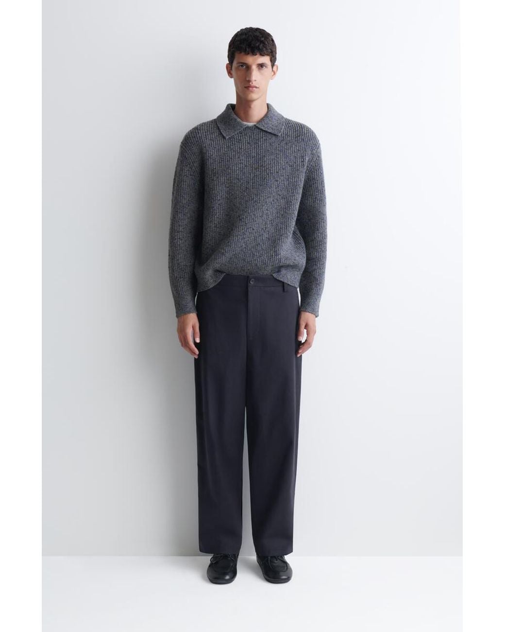 COS Gray Donegal-Effect Wool-Cotton Polo Jumper for men