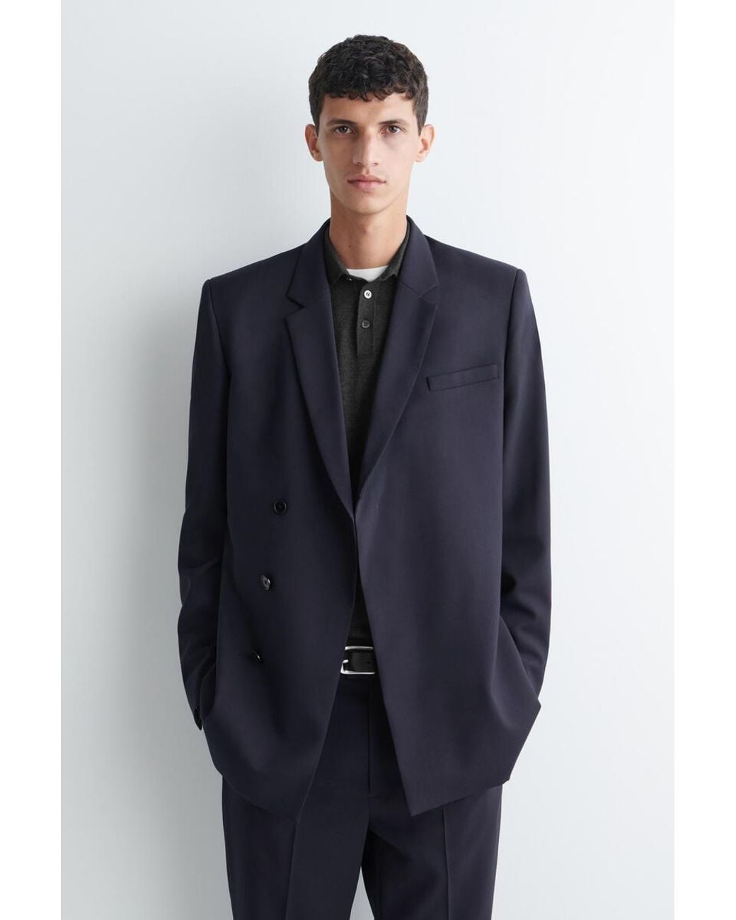 COS Blue Slim Double-Breasted Wool Blazer for men