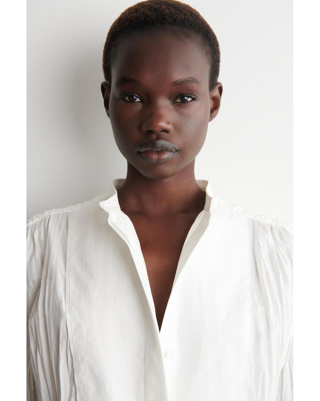 COS White Bib-Front Crinkled-Cotton Shirt